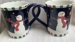 Sonoma Lifestyles Christmas Coffee Mugs Snowman Snow Woman Ceramic 16 ounce - Picture 1 of 6