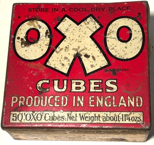 VINTAGE Oxo Cubes Tin Litho 4.75"x4.5"x2" Rare Design Country Store England - Picture 1 of 8