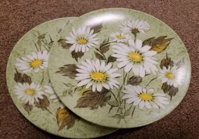 一对 Mid Century Oneida Advocado 带白色雏菊酱 三聚氰胺 VGC — 第 1/4 张图片