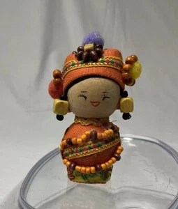 Rare Small Chinese Asian 3.5" T Wood Doll Gorgeous Costume Ornament Vintage - Picture 1 of 9