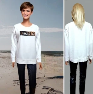 DKNY SWEATSHIRT SIZE 14 WHITE SEQUINED LOGO LONG SLEEVE PULLOVER #11 - Picture 1 of 10
