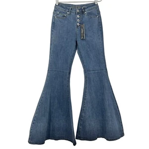 NWT GRACE in LA Women's Flare Leg Buttons High Rise Stretch Blue Denim Jeans 26 - Picture 1 of 16