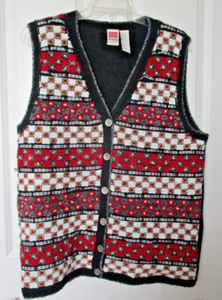 Vintage Marisa Canvas Christmas Vest Metallic Gingham Checks Grandma Gore Size L - Picture 1 of 6