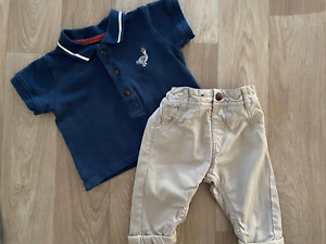 Baby Boy 0-3 months Marks and Spencer Chino Cotton Trousers & Polo Shirt Set