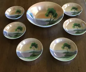 HANDBEMALTE PORZELLANSCHALE & 6 SCHALEN (D840) EINZIGARTIGES DESIGN MADE IN JAPAN - Bild 1 von 4