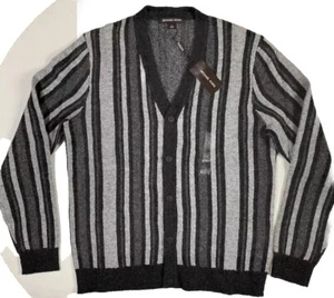 Michael Kors Men’s Sz Large Striped Knit Gray Wool Alpaca Cardigan MSRP $298 - Picture 1 of 3