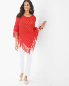 CHICOS Francis Fringe Garibaldi Orange Triangle Ribbon Sweater Poncho 0 $79 - Picture 1 of 9