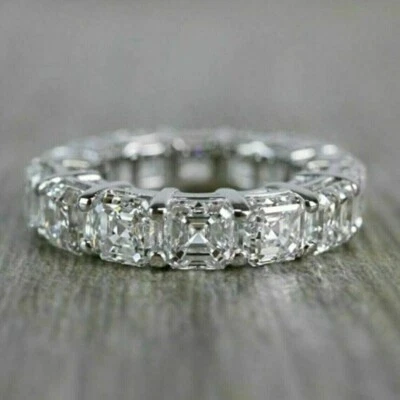 Laborgefertigter Diamant-Bandring 4 kt Asscher-Schliff in 14 K Weißgold plattiertem Silber - Bild 1 von 2