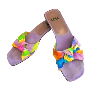 Stuart Weitzman Sandals Vintage Purple Slides with Colorful Bows Size Size 9M - Picture 1 of 10
