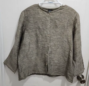 Eileen Fisher Women's 3/4 Sleeve Button Up Top Linen Blend Brown Lagenlook Sz S - Picture 1 of 10