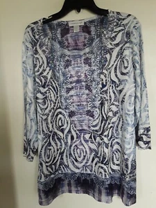 Christopher & Banks Womens  3/4 Sleeve Tunic Blouse Red White Blue Purple Sz XL - Picture 1 of 3