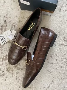Nuove scarpe mocassini Zara donna coccodrillo stampa animalier pelle marrone 6,5 - Foto 1 di 6