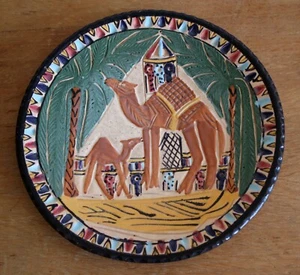 Vintage Handcrafted Tunisian Ceramic Plate Colourful Camels Desert Wall hanging - Picture 1 of 3