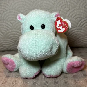 Vintage Tylux TY Pluffies 2002 Tubby Nilpferd 8 Zoll Plüsch Lovey mintgrün pink mit Etikett - Bild 1 von 5