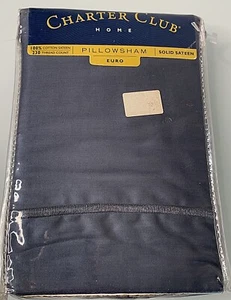 Charter Club Home Euro Pillow Sham Indigo Solid Sateen 100% Cotton 230 ct - Picture 1 of 3