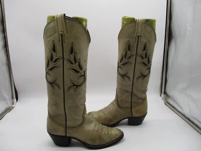 Nocona L504 Beige Western Riding Rodeo Boots Women Size 6.5 A USA Made - Image 1 of 4