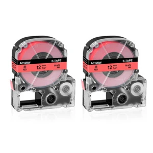2PK Compatible with EPSON K-Sun 212BR 212BRPX 12mm Tape Black on Red Label - Picture 1 of 9