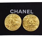 CHANEL CC Logos Circle Used Earrings 96 A Clip-On Vintage France Gold #BT981 S