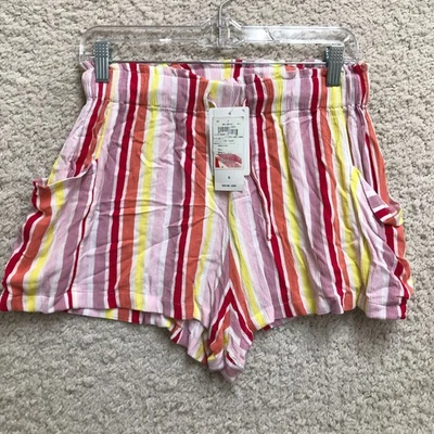 NEW ROXY Shorts Small Adult Red Striped High Rise Pockets Summer Beach Womens S - Image 1 of 4