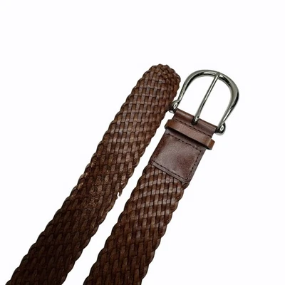Michael Kors Brown Woven Leather Belt With Polished Silver Buckle 34" - Image 1 of 4