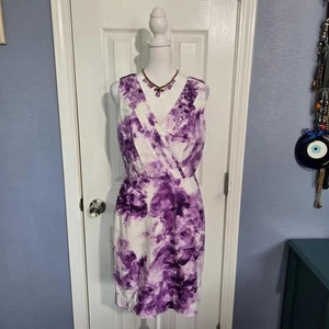 Banana Republic Women 6 Purple and White Sleeveless Floral V-Neck Dress Cocktail - Picture 1 of 8