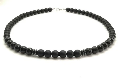 Collana da uomo nera onice ematite collana di perle vera pietra regalo uomo - Immagine 1 di 4