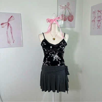 Vintage Y2K Rampage Floral Rose Black White Babydoll Cami Top Womens Size Small - Image 1 of 4