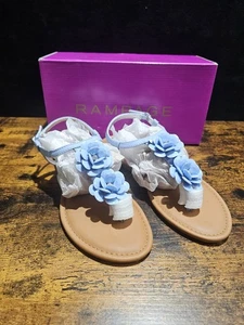 Sandali estivi Rampage vintage donna fiori perizoma blu dandylion 9 M NOS - Foto 1 di 9
