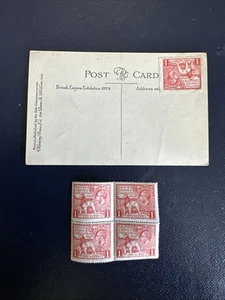 BRIEFMARKEN - GB 1924 1d BRITISH EMPIRE EX - 4ER BLOCK & POSTKARTE - WIE SHOW - Bild 1 von 2
