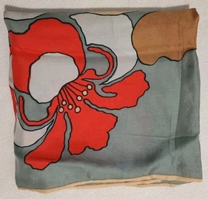 Vintage Floral Scarf Gray Red Tan Artsy Art To Wear - Foto 1 di 6