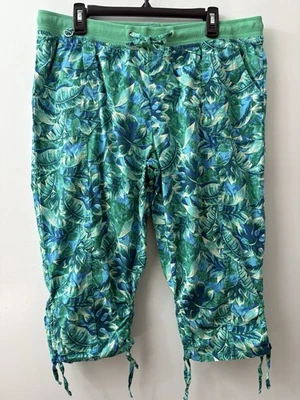 Pantalones capri florales Caribbean Joe para mujer XL dobladillo con cordón tropical elástico azul Foto 1 de 4