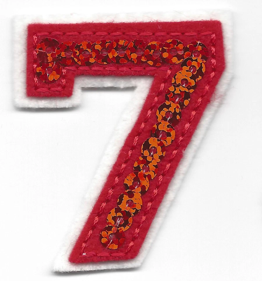 NUMBERS  - Red Sequin  2" Number "7" - Iron On Embroidered Applique - Image 1 of 1