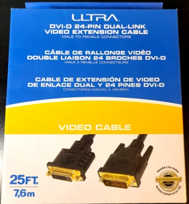ULTRA 25ft DVI-D 24+1 Pin Dual Link Male To Female Video Extension Cable *NEW* - Image 1 of 3