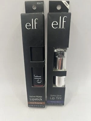Lot Of 2 ELF Lip Colours Velvet Matte Deep Burgundy & Gotta Glow Lip Tint Berry - Image 1 of 4