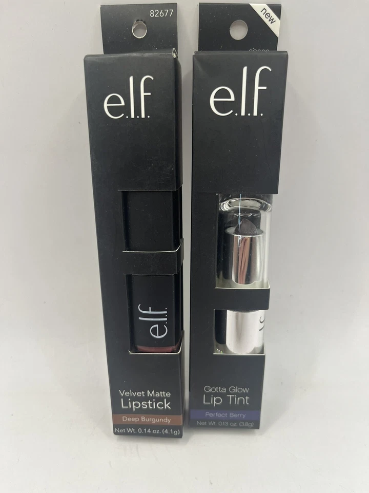 Lot Of 2 ELF Lip Colours Velvet Matte Deep Burgundy & Gotta Glow Lip Tint Berry - Image 1 of 4
