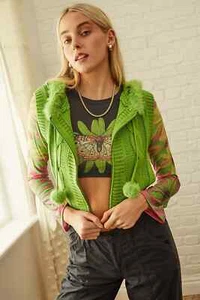 Urban Outfitters Ladies UO Pom Pom Gilet Green BNWT Size XS - Picture 1 of 3