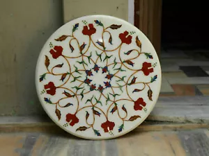 18" white marble table top center coffee malachite inlay decor pietra dura - Picture 1 of 4