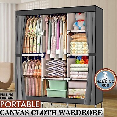 71  Portable Closet Wardrobe Clothes Rack Storage Organizer W/ Shelves Grey UK • 20.46£