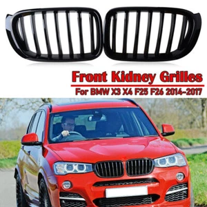 1Pair For 2014-2016 2017 BMW F25 F26 X3 X4 Gloss Black Front Kidney Grille Grill - Foto 1 di 8
