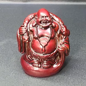 Red Resin Buddha Happy Laughing Maitreya Figurine Statue Feng Shui - 3.5 Inches - Picture 1 of 5