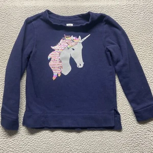 Gap Kids Girls Unicorn Sweatshirt Navy Blue Size L (10) Cotton Blend Long Sleeve - Picture 1 of 8