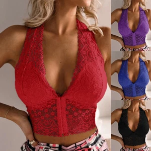 Sexy Women's Halter Lace Bustier Crop Tops Ladies Vest Bralet Camisole Tank Tops - Picture 1 of 15