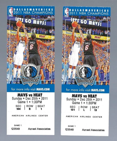 LOT OF 2 - LEBRON JAMES - 2011 NBA HEAT @ MAVERICKS FULL OPENING DAY TICKETS Cover