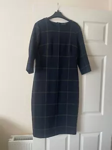 Next Navy Checkered Slimming Midi Pencil Dress 3/4-Sleeve Size 12 - Picture 1 of 4
