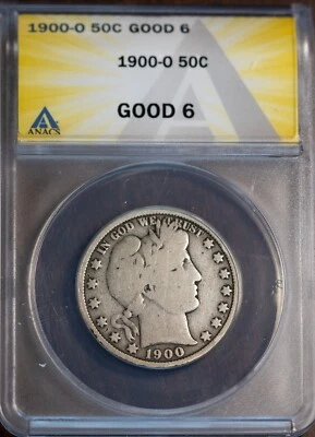 1900-O 50c Silver Barber Half-dollar G 6 New ANACS # 7472003 + Bonus - Image 1 of 2