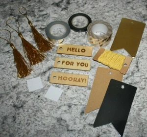 SPRITZ MINIATURE PAINT CAN TAG KIT TASSELS BURNED TAGS STRING TAPE GOLD SILVER - Picture 1 of 4