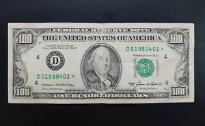 $100 DOLLAR BILL SERIES 1985 ~ STAR NOTE ~ D 01989401* NICE EXTRA FINE - Picture 1 of 1