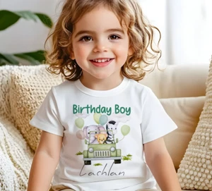 Personalisiertes Safari Tiere Kindergeburtstag T-Shirt, Kleinkind T-Shirts Top - Bild 1 von 3