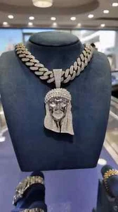 14k White Gold Plated 3.00Ct Round Cut Real Moissanite Jesus Face Pendant Only - Picture 1 of 8