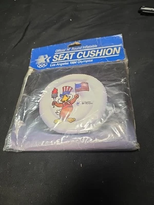 VINTAGE 1984 Olympics Los Angeles Official 14” Round Inflatable Seat Cushion NEW - Image 1 of 4